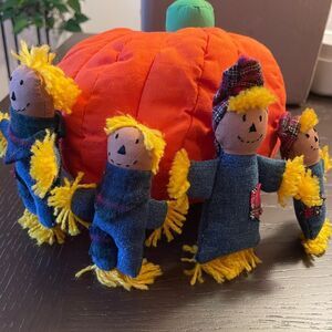 Vintage Pier 1 Soft Pumpkin and Scarecrow Family